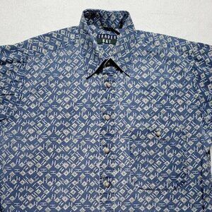 Vintage Trader Bay Button Front Shirt Men's Medium Blue Short Sleeve Preppy
